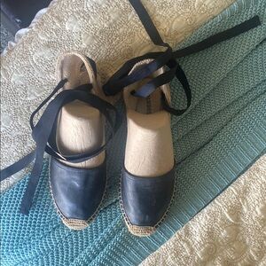 Soludos | Black Espadrille Flats with Ankle Wrap Tie